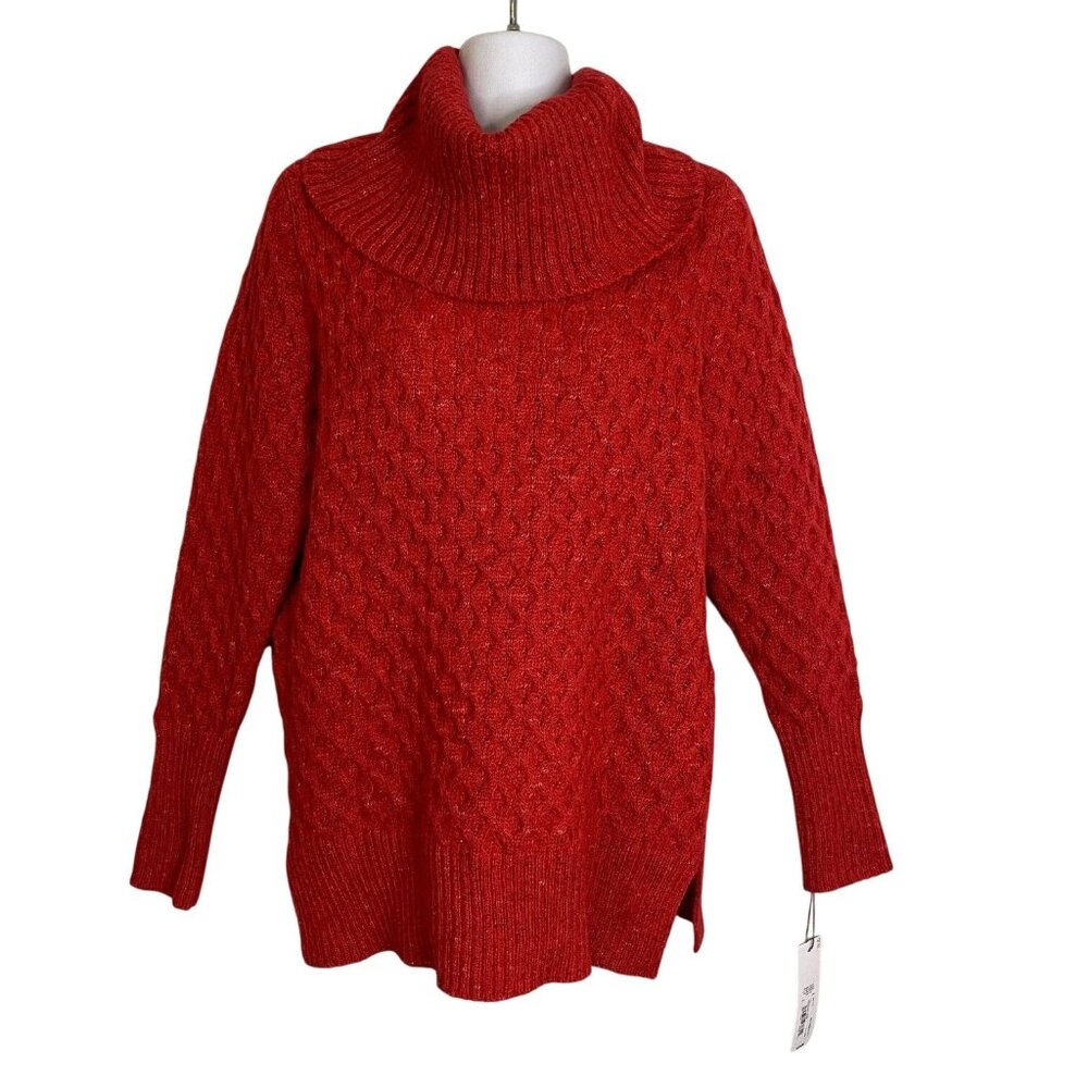 NWT Liz Claiborne Red Cable Knit Cowl Neck Sweater Comfy Cozy Size M